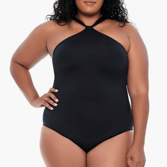 Lauren Ralph Lauren Women's Plus Glamour High Neck One Piece Black Sz 20W 8244